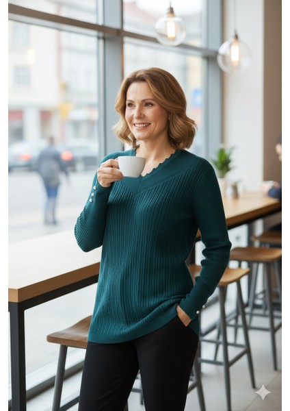 Kadın Kışlık Anne Kazak V Yaka Pamuklu Kardelen Örme Esnek Rahat Kesim Tam Kalıp indirimleri