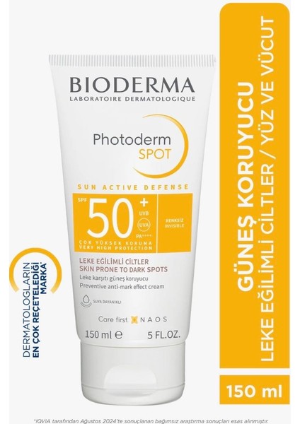 Bioderma Photoderm Spot SPF50+ Yüksek Korumalı Yüz ve Vücut Güneş Kremi 150 ml