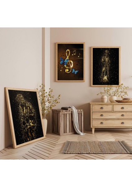 Ahşap Çerçeveli Müzik Modern Üçlü Ahşap Tablo Seti