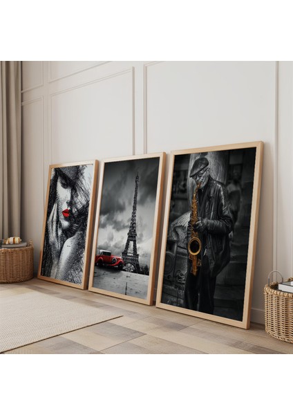 Ahşap Çerçeveli Eiffel Kulesi Üçlü Ahşap Tablo Seti fiyatları