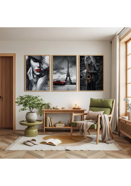 Ahşap Çerçeveli Eiffel Kulesi Üçlü Ahşap Tablo Seti modelleri