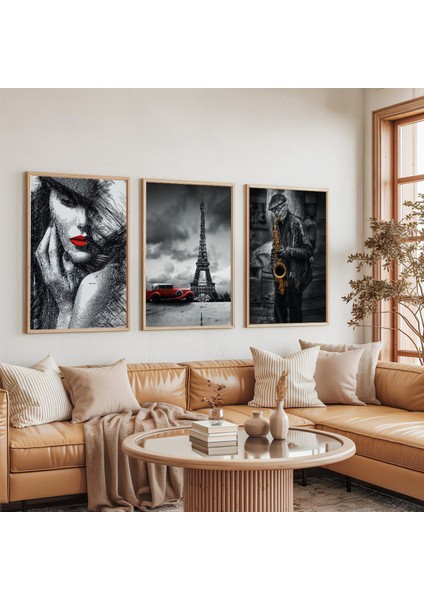 Ahşap Çerçeveli Eiffel Kulesi Üçlü Ahşap Tablo Seti indirimleri
