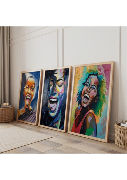 Ahşap Çerçeveli Afrikalı Kadınlar Üçlü Ahşap Tablo Seti fiyatları
