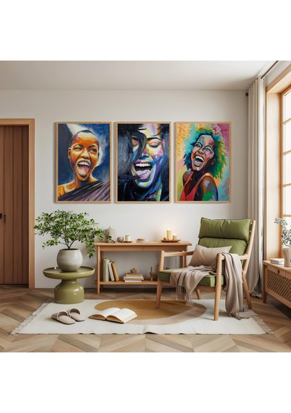 Ahşap Çerçeveli Afrikalı Kadınlar Üçlü Ahşap Tablo Seti modelleri
