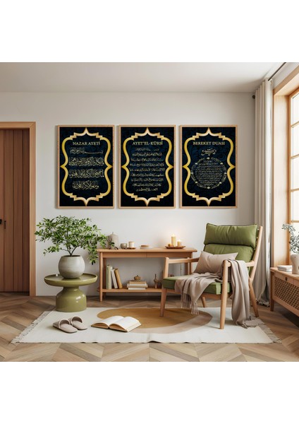 Ahşap Çerçeveli Ayetel Kürsi Nazar Ayeti Bereket Duası Üçlü Ahşap Tablo Seti modelleri
