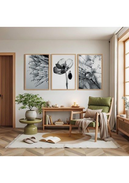 Ahşap Çerçeveli Yağmur Damlası Üçlü Ahşap Tablo Seti modelleri