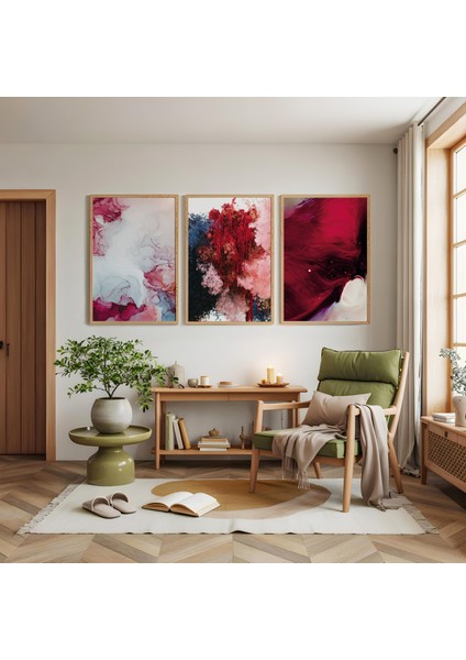 Ahşap Çerçeveli Kızıl Ahenk Üçlü Ahşap Tablo Seti modelleri