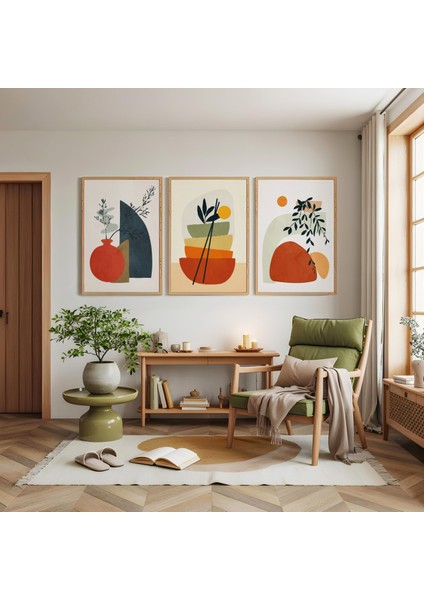 Ahşap Çerçeveli Modern Minimalizm Üçlü Ahşap Tablo Seti modelleri