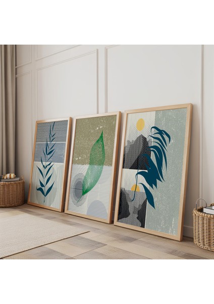 Ahşap Çerçeveli Doğanın Izinde Üçlü Ahşap Tablo Seti fiyatları