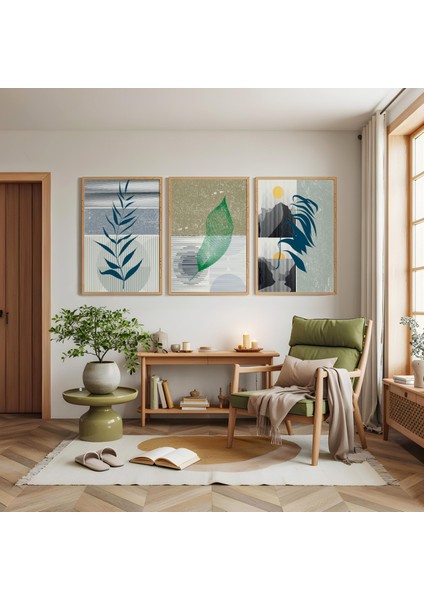 Ahşap Çerçeveli Doğanın Izinde Üçlü Ahşap Tablo Seti modelleri