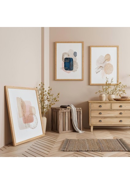 Ahşap Çerçeveli Minimal Denge Üçlü Ahşap Tablo Seti