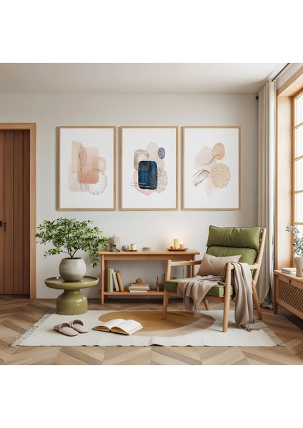 Ahşap Çerçeveli Minimal Denge Üçlü Ahşap Tablo Seti modelleri