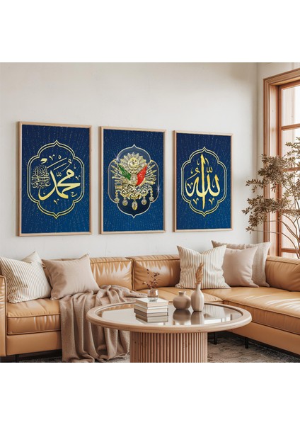 Ahşap Çerçeveli Osmanlı Tuğrası ve Allah Muhammed Lafzı Üçlü Ahşap Tablo Seti indirimleri