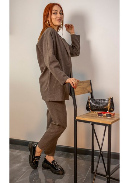 Acı Kahve Düğme Detaylı Keten Ceket