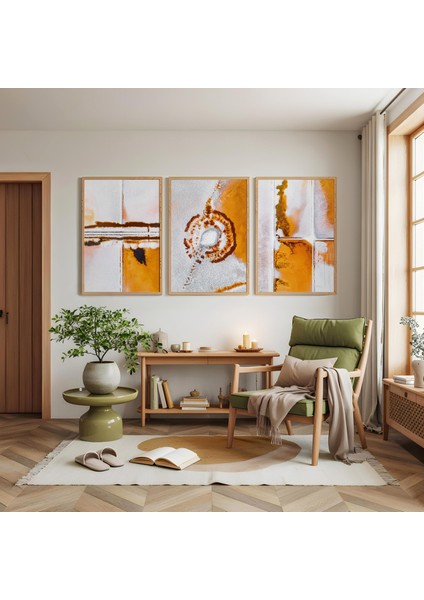 Ahşap Çerçeveli Işığın Dansı Üçlü Ahşap Tablo Seti modelleri