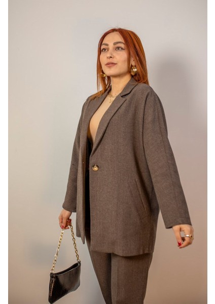 Acı Kahve Düğme Detaylı Keten Ceket fiyatları