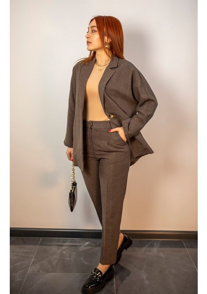 Acı Kahve Düğme Detaylı Keten Ceket modelleri