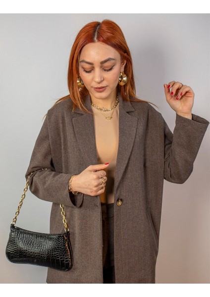 Acı Kahve Düğme Detaylı Keten Ceket indirimleri