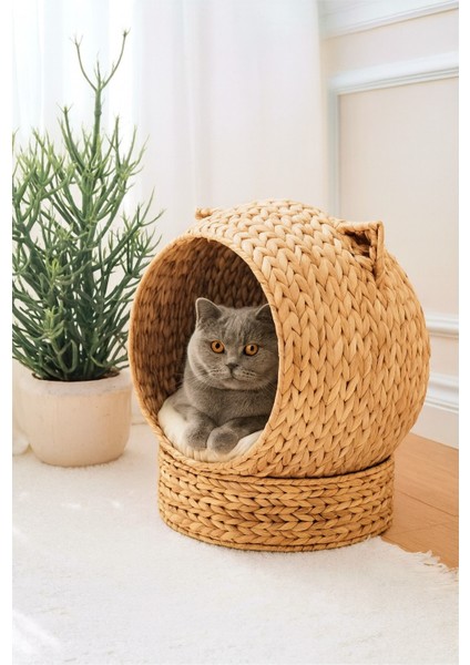 Dekoratif Kulaklı Minderli Hasır Kedi Köpek Yatağı Sepet fiyatları