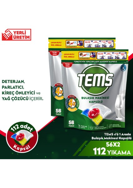 4 Etkili Bulaşık Makinesi Kapsül Deterjanı 2 x 56 Adet - 112 Yıkama