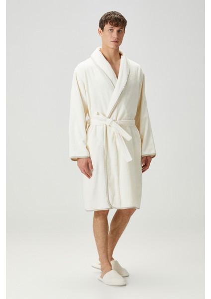 Allesi %100 Pamuk Erkek Bornoz Ekru L/xl