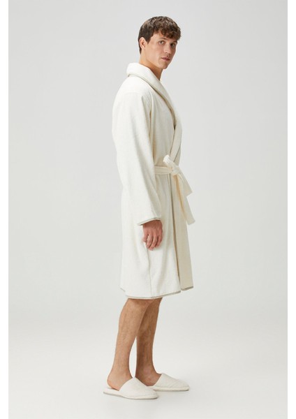 Allesi %100 Pamuk Erkek Bornoz Ekru L/xl