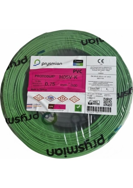 Prysmıan 20027754 H05V-K (Nyaf) 300/500V 0,75 Yeşil (300 Metre)