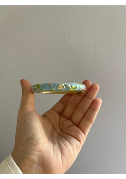 Mineli Bileklik Kelepçe Bebek Mavisi Gök Mavisi Bileklik Çiçek Desenli Mineli Bilezik Mineli Bileklik Çiçek Kelepçe Vintage Tasarım Kelepçe Bilezik 1ADET