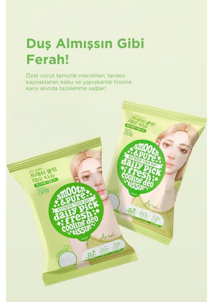 Smooth & Pure Fresh Cooling Deo Tissue (20 Pcs) - Cilt Serinletici, Turunçgil Kokulu & Multi Fonksiyonel Vegan Deodorant Mendil fiyatları