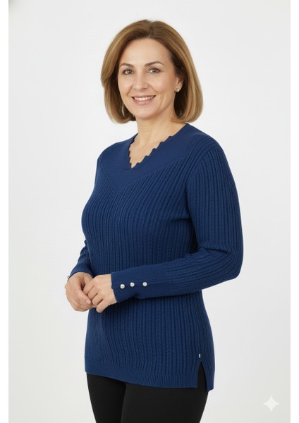 Kadın Kışlık Anne Kazak V Yaka Pamuklu Kardelen Örme Esnek Rahat Kesim Tam Kalıp fiyatları