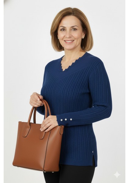 Kadın Kışlık Anne Kazak V Yaka Pamuklu Kardelen Örme Esnek Rahat Kesim Tam Kalıp modelleri