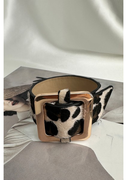 Leopar Desenli Büyük Toka Detaylı Bileklik (25CM)