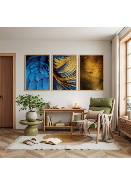 Ahşap Çerçeveli Renkli Modern Üçlü Ahşap Tablo Seti modelleri