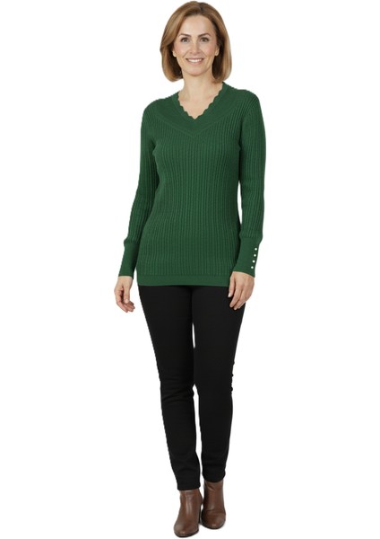 Kadın Kışlık Anne Kazak V Yaka Pamuklu Kardelen Örme Esnek Rahat Kesim Tam Kalıp