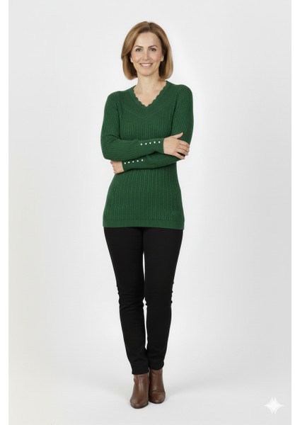 Kadın Kışlık Anne Kazak V Yaka Pamuklu Kardelen Örme Esnek Rahat Kesim Tam Kalıp modelleri