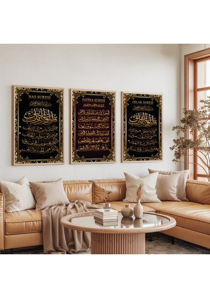 Ahşap Çerçeveli Fatiha Suresi Üçlü Ahşap Tablo Seti indirimleri