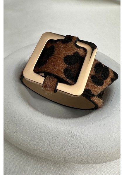 Leopar Desenli Büyük Toka Detaylı Bileklik (25CM)