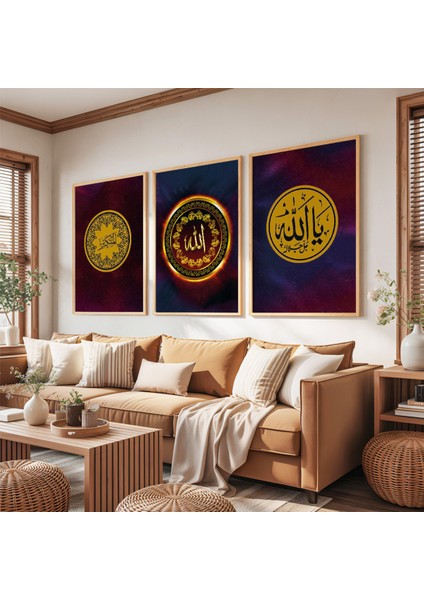 Ahşap Çerçeveli Allah Lafzı Dini Üçlü Ahşap Tablo Seti fırsatları