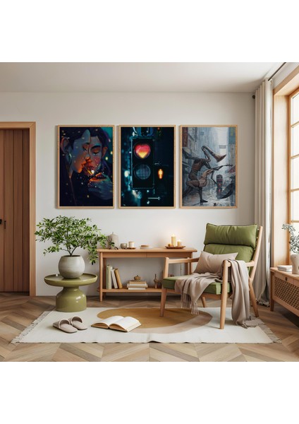 Ahşap Çerçeveli Romantik Anlar Üçlü Ahşap Tablo Seti modelleri