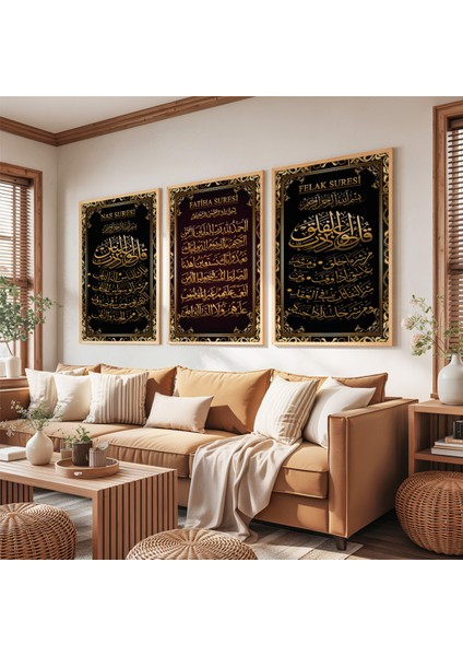 Ahşap Çerçeveli Nas Suresi Fatiha Suresi Felak Suresi Üçlü Ahşap Tablo Seti fırsatları