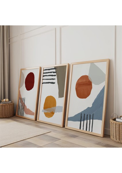 Ahşap Çerçeveli Minimalist Harmoni Üçlü Ahşap Tablo Seti fiyatları