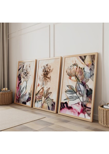 Ahşap Çerçeveli Pastel Bahar Üçlü Ahşap Tablo Seti fiyatları