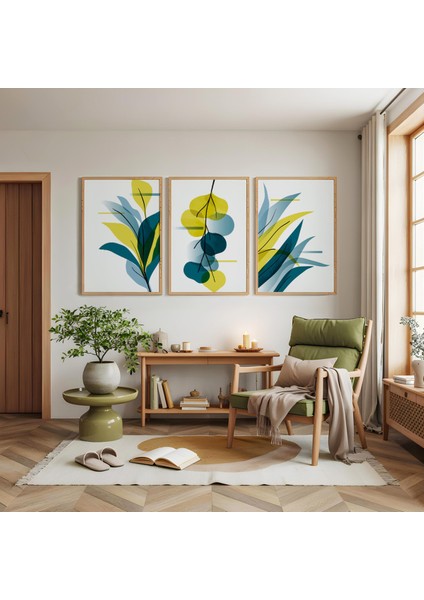 Ahşap Çerçeveli Bitkisel Harmoni Üçlü Ahşap Tablo Seti modelleri