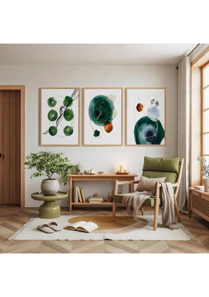 Ahşap Çerçeveli Yeşilin Dansı Üçlü Ahşap Tablo Seti modelleri