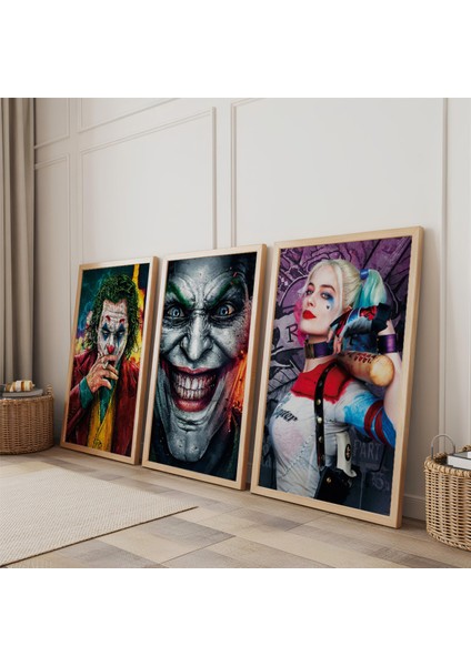 Ahşap Çerçeveli Jokerler ve Harley Quinn Üçlü Ahşap Tablo Seti fiyatları