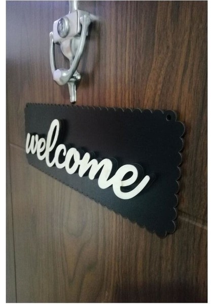 Welcome Kapı Süsü Ahşap Kapı Süsü Dekoratif Süs Duvar Süsü 10*20 cm Ölçüde Siyah fiyatları