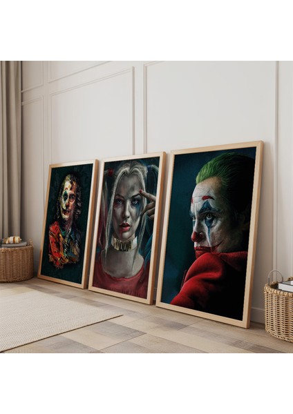 Ahşap Çerçeveli Harleyquinn ve Jokerler Üçlü Ahşap Tablo Seti fiyatları