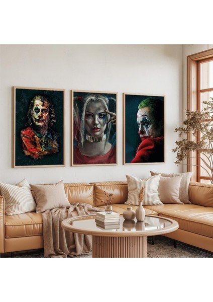 Ahşap Çerçeveli Harleyquinn ve Jokerler Üçlü Ahşap Tablo Seti indirimleri