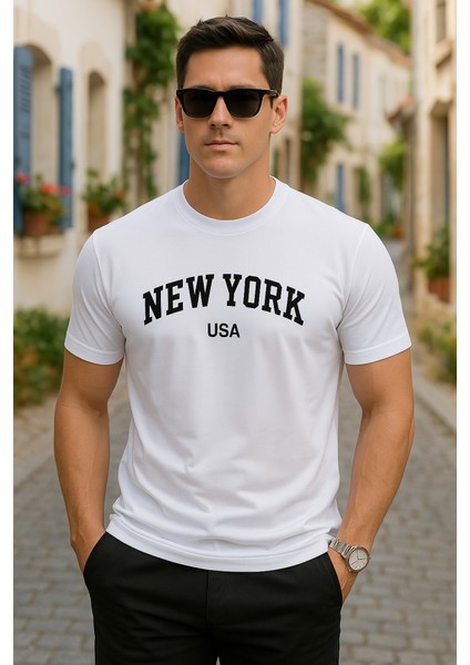 Erkek New York Baskılı Süprem T-Shirt