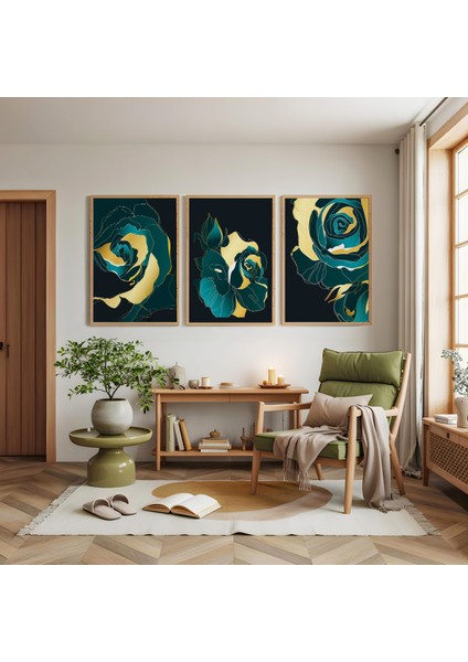 Ahşap Çerçeveli Gece Gülü Üçlü Ahşap Tablo Seti modelleri